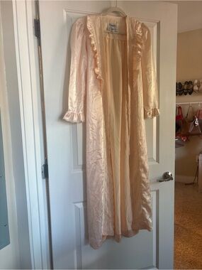 Christian Dior Long Satin Ruffled Robe in Pale Pink